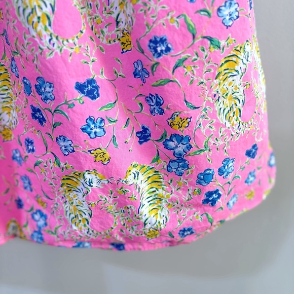 Lilly Pulitzer Puff Sleeve Pink Floral Leopard Dress Women’s 16 Fit & Flare - Picture 5 of 10